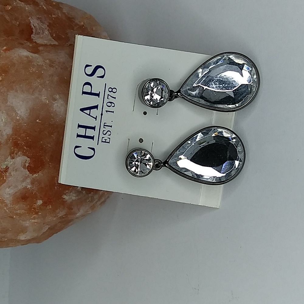CHAPS Y2K Silver Tone Rhinestone Women's Drop Pierced Earrings